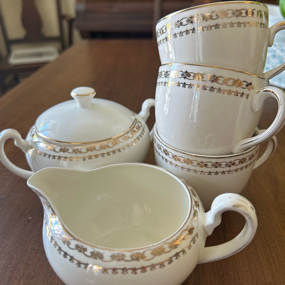 Elegant Gold-Trimmed White Tea Set